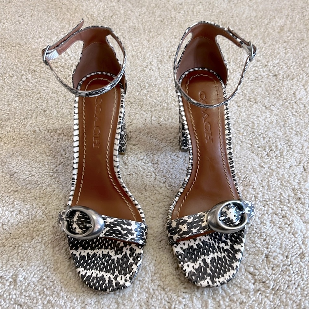 Coach genuine Snake skin blocked sandals.
